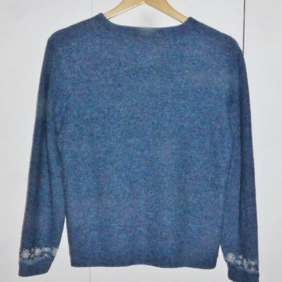 Vintage Woolrich 100% Lambs Wool Embroidered Sweater Indigo Heather Ski Deer LG - Picture 5 of 8